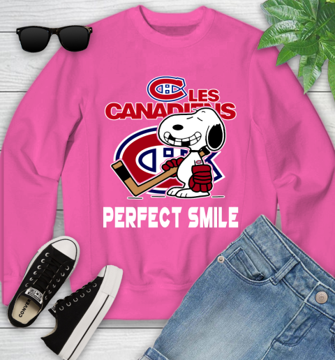 NHL Montreal Canadiens Snoopy Perfect Smile The Peanuts Movie Hockey T Shirt Youth Sweatshirt 6