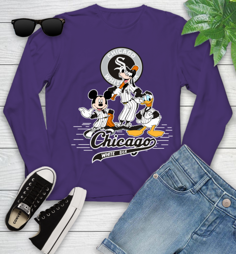 MLB Chicago White Sox Mickey Mouse Donald Duck Goofy Baseball T Shirt Youth Long Sleeve 4