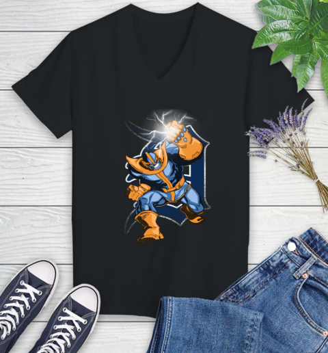 Detroit Tigers MLB Baseball Thanos Avengers Infinity War Marvel Women's V-Neck T-Shirt