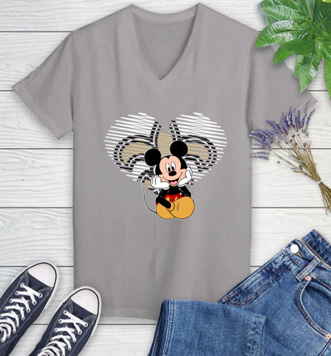 NFL New Orleans Saints The Heart Mickey Mouse Disney Football T Shirt_000 Women's V-Neck T-Shirt 4