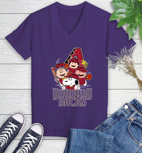 MLB Arizona Diamondbacks Snoopy Charlie Brown Woodstock The Peanuts Movie Baseball T Shirt_000 Women's V-Neck T-Shirt 3