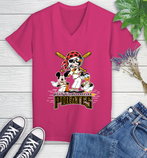 MLB Pittsburgh Pirates Mickey Mouse Donald Duck Goofy Baseball T Shirt Women's V-Neck T-Shirt 9