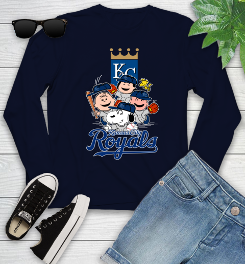 MLB Kansas City Royals Snoopy Charlie Brown Woodstock The Peanuts Movie Baseball T Shirt_000 Youth Long Sleeve 2