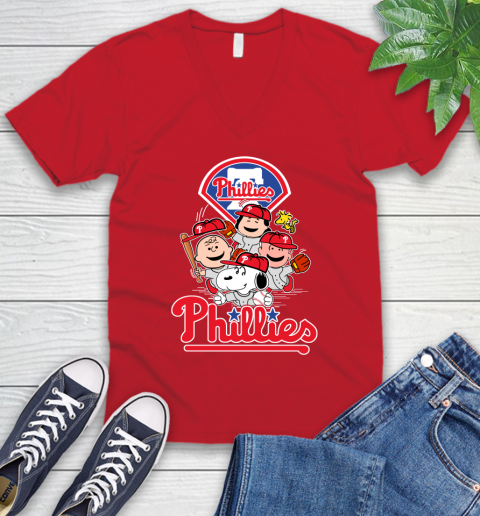 MLB Philadelphia Phillies Snoopy Charlie Brown Woodstock The Peanuts Movie Baseball T Shirt_000 V-Neck T-Shirt 6