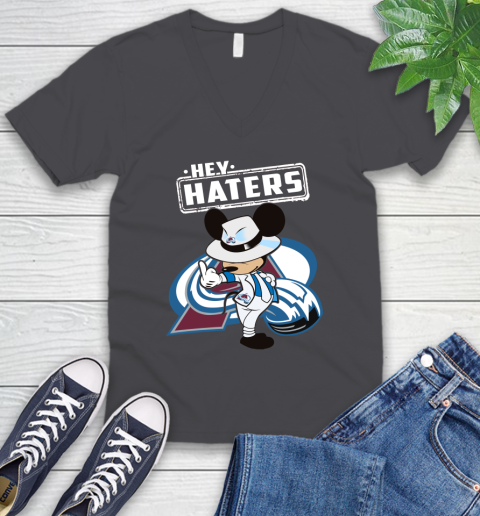 NHL Hey Haters Mickey Hockey Sports Colorado Avalanche V-Neck T-Shirt 4