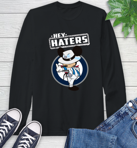 NHL Hey Haters Mickey Hockey Sports Winnipeg Jets Long Sleeve T-Shirt