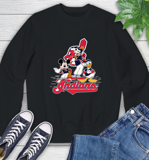 MLB Cleveland Indians Mickey Mouse Donald Duck Goofy Baseball T Shirt Sweatshirt