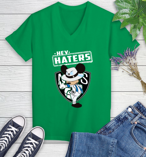 NBA Hey Haters Mickey Basketball Sports Brooklyn Nets Women's V-Neck T-Shirt 5