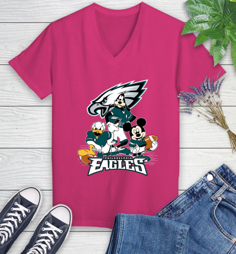 NFL Philadelphia Eagles Mickey Mouse Donald Duck Goofy Football Shirt Women's V-Neck T-Shirt 9