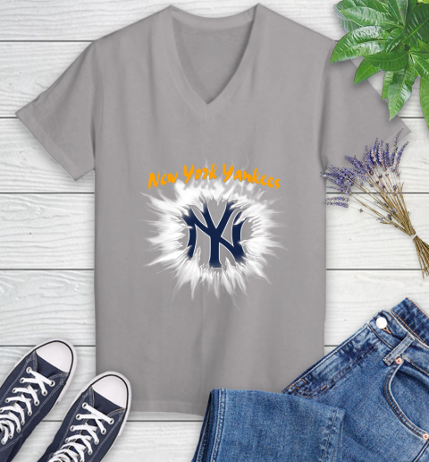 New York Yankees MLB Baseball Adoring Fan Rip Sports Women's V-Neck T-Shirt 4