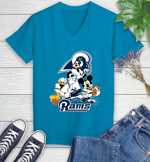 NFL Los Angeles Rams Mickey Mouse Donald Duck Goofy Football Shirt Women's V-Neck T-Shirt 7