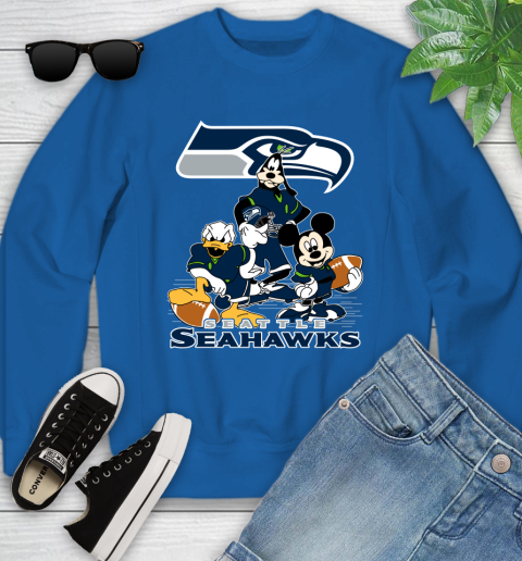 NFL Seattle Seahawks Mickey Mouse Donald Duck Goofy Football Shirt Youth Sweatshirt 7