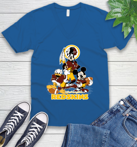NFL Washington Redskins Mickey Mouse Donald Duck Goofy Football Shirt V-Neck T-Shirt 5