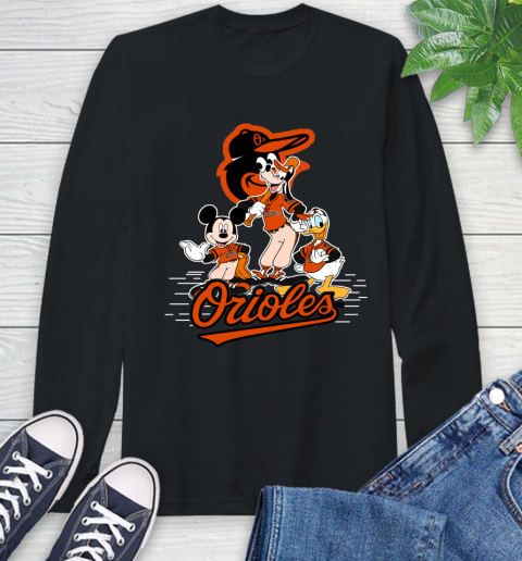 MLB Baltimore Orioles Mickey Mouse Donald Duck Goofy Baseball T Shirt Long Sleeve T-Shirt
