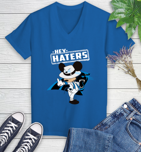 NFL Hey Haters Mickey Football Sports Carolina Panthers Women's V-Neck T-Shirt 10