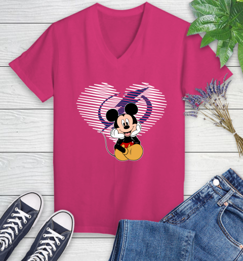 NHL Tampa Bay Lightning The Heart Mickey Mouse Disney Hockey Women's V-Neck T-Shirt 9