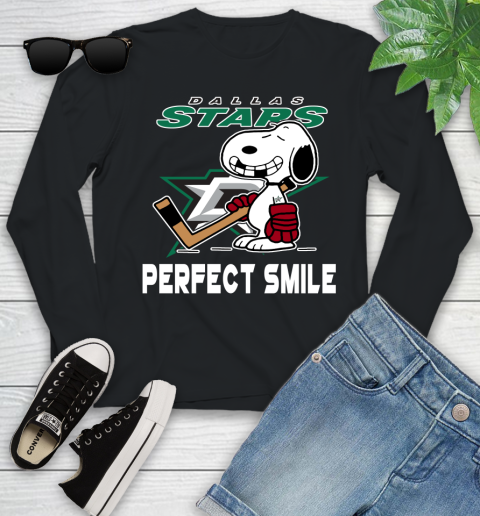 NHL Dallas Stars Snoopy Perfect Smile The Peanuts Movie Hockey T Shirt Youth Long Sleeve