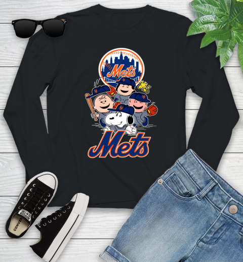 MLB New York Mets Snoopy Charlie Brown Woodstock The Peanuts Movie Baseball T Shirt Youth Long Sleeve