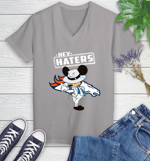NFL Hey Haters Mickey Football Sports Denver Broncos Women's V-Neck T-Shirt 4
