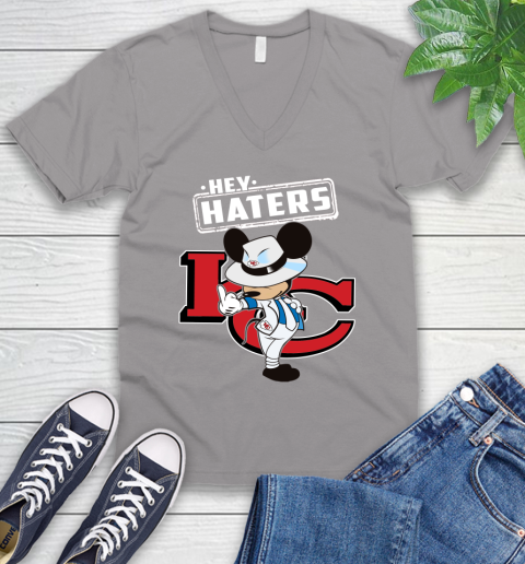NFL Hey Haters Mickey Football Sports Kansas City Chiefs V-Neck T-Shirt 3