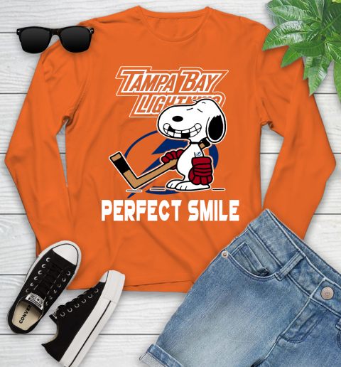 NHL Tampa Bay Lightning Snoopy Perfect Smile The Peanuts Movie Hockey T Shirt Youth Long Sleeve 3