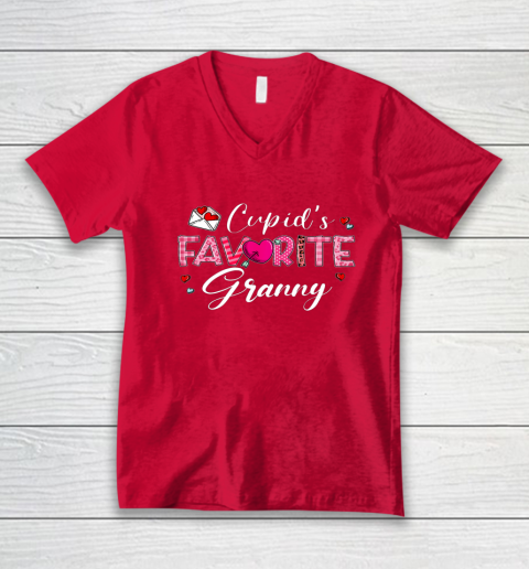 Cupid's Favorite Granny Leopard Plaid Funny Valentine Day V-Neck T-Shirt 11