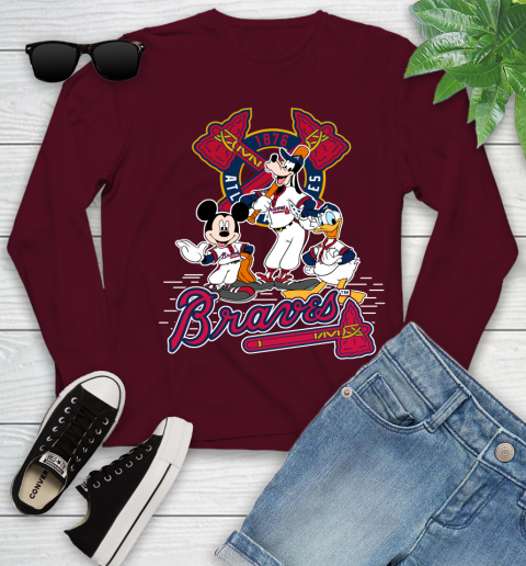 MLB Atlanta Braves Mickey Mouse Donald Duck Goofy Baseball T Shirt Youth Long Sleeve 6