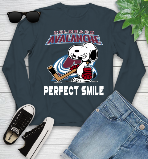 NHL Colorado Avalanche Snoopy Perfect Smile The Peanuts Movie Hockey T Shirt Youth Long Sleeve 9