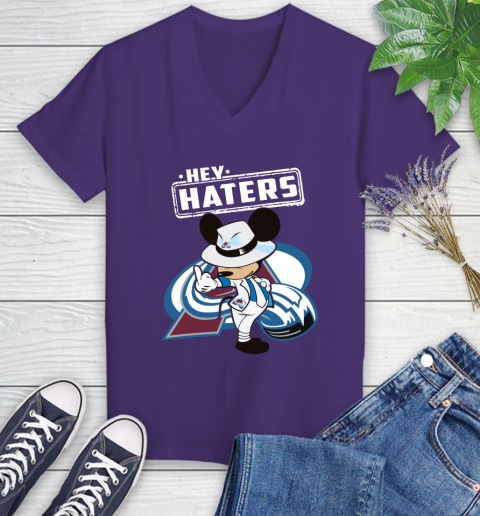 NHL Hey Haters Mickey Hockey Sports Colorado Avalanche Women's V-Neck T-Shirt 3