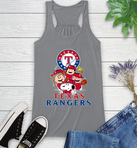 MLB Texas Rangers Snoopy Charlie Brown Woodstock The Peanuts Movie Baseball T Shirt Racerback Tank 4