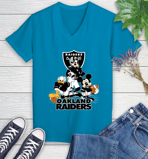 NFL Oakland Raiders Mickey Mouse Donald Duck Goofy Football Shirt Women's V-Neck T-Shirt 7