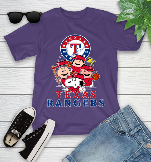 MLB Texas Rangers Snoopy Charlie Brown Woodstock The Peanuts Movie Baseball T Shirt Youth T-Shirt 3