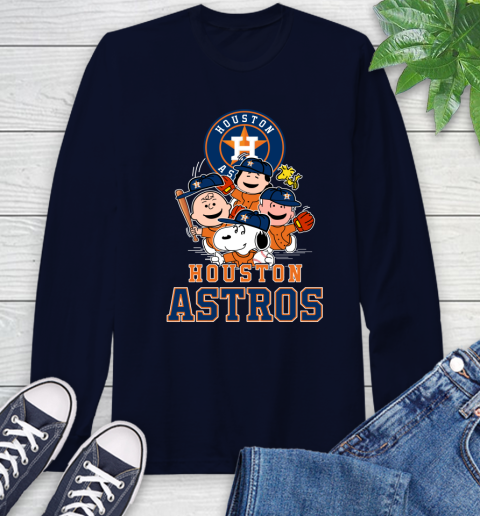 MLB Houston Astros Snoopy Charlie Brown Woodstock The Peanuts Movie Baseball T Shirt Long Sleeve T-Shirt 3