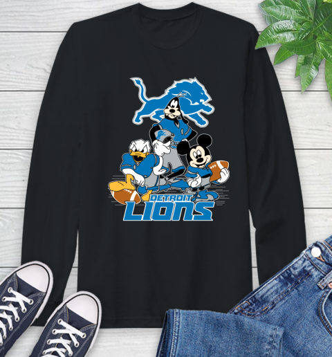 NFL Detroit Lions Mickey Mouse Donald Duck Goofy Football Shirt Long Sleeve T-Shirt