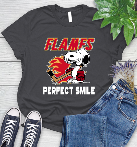 NHL Calgary Flames Snoopy Perfect Smile The Peanuts Movie Hockey T Shirt Women's T-Shirt 8