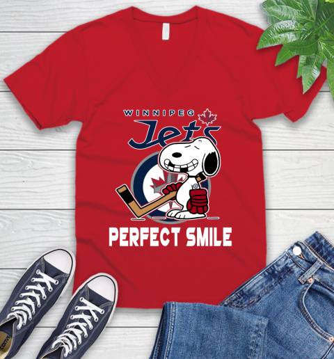 NHL Winnipeg Jets Snoopy Perfect Smile The Peanuts Movie Hockey T Shirt V-Neck T-Shirt 6