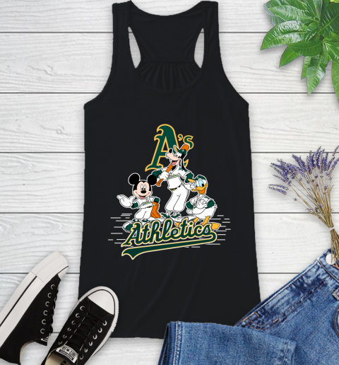 MLB Oakland Athletics Mickey Mouse Donald Duck Goofy Baseball T Shirt Racerback Tank