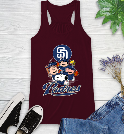 MLB San Diego Padres Snoopy Charlie Brown Woodstock The Peanuts Movie Baseball T Shirt_000 Racerback Tank 2