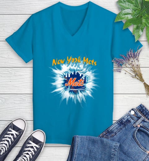 New York Mets MLB Baseball Adoring Fan Rip Sports Women's V-Neck T-Shirt 7