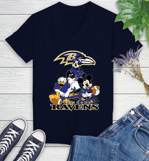 NFL Baltimore Ravens Mickey Mouse Donald Duck Goofy Football Shirt Women's V-Neck T-Shirt 3 NFL Baltimore Ravens Mickey Mouse Donald Duck Goofy Football Shirt Women's V-Neck T-Shirt - Image 3