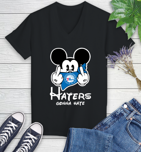 NBA Philadelphia 76ers Haters Gonna Hate Mickey Mouse Disney Basketball T Shirt Women's V-Neck T-Shirt