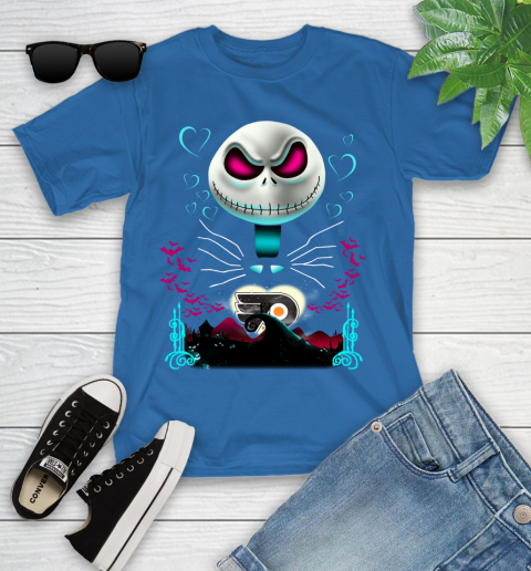 NHL Philadelphia Flyers Jack Skellington Sally The Nightmare Before Christmas Hockey Youth T-Shirt 12
