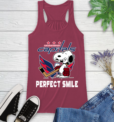 NHL Washington Capitals Snoopy Perfect Smile The Peanuts Movie Hockey T Shirt Racerback Tank 7