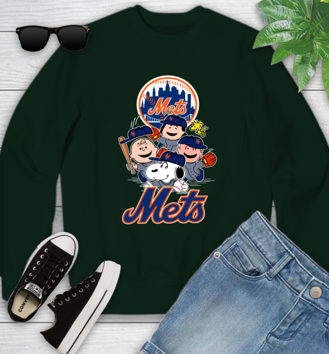MLB New York Mets Snoopy Charlie Brown Woodstock The Peanuts Movie Baseball T Shirt Youth Sweatshirt 9