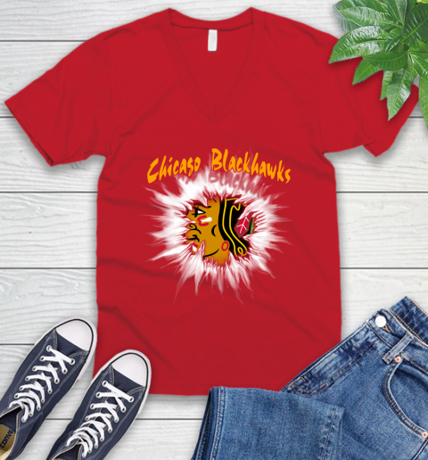 Chicago Blackhawks NHL Hockey Adoring Fan Rip Sports V-Neck T-Shirt 6