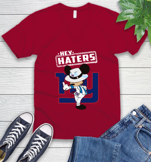 NFL Hey Haters Mickey Football Sports New York Giants V-Neck T-Shirt 7