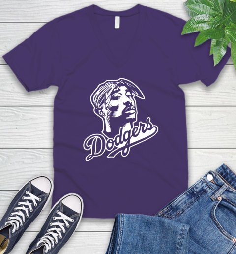 Tupac Dodgers V-Neck T-Shirt 9