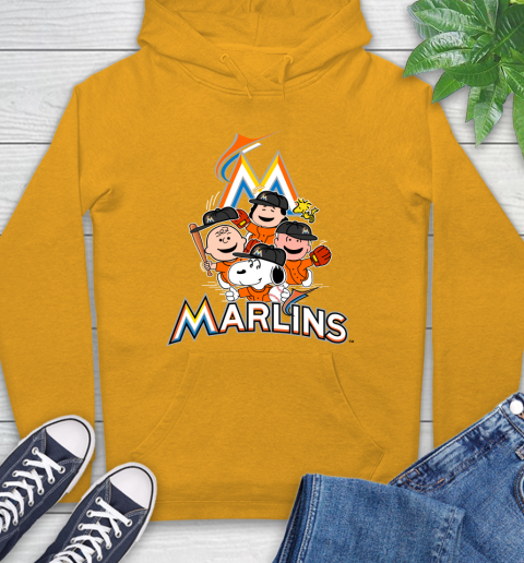 MLB Miami Marlins Snoopy Charlie Brown Woodstock The Peanuts Movie Baseball T Shirt Hoodie 2