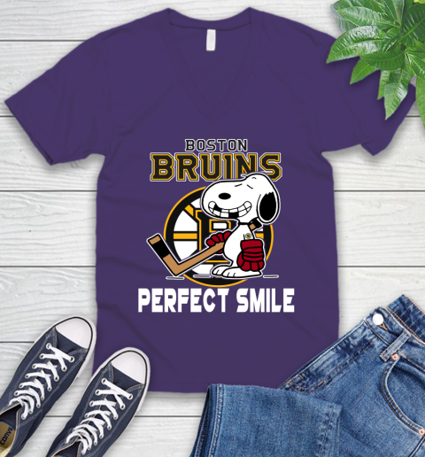 NHL Boston Bruins Snoopy Perfect Smile The Peanuts Movie Hockey T Shirt V-Neck T-Shirt 9