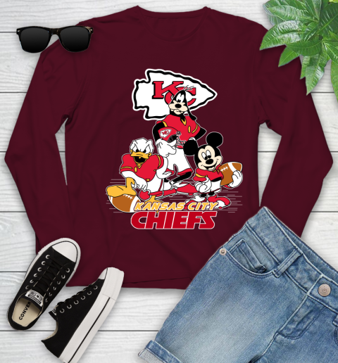 NFL Kansas City Chiefs Mickey Mouse Donald Duck Goofy Football Shirt Youth Long Sleeve 6